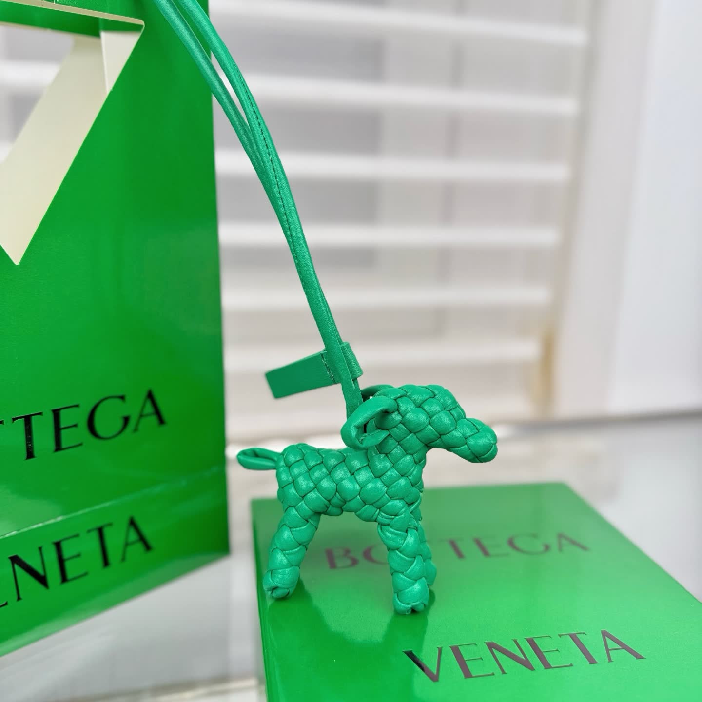 Bottega Veneta Green Leather Keychain